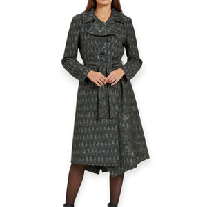 Roland Mouret Wool Blend Tweed Midi Coat Gray Teal US 4